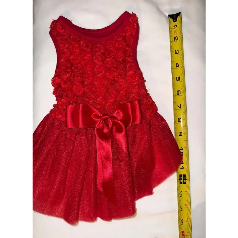 Red Tulle Dog Dress - Rosette Bodice & Satin Bow Size Medium